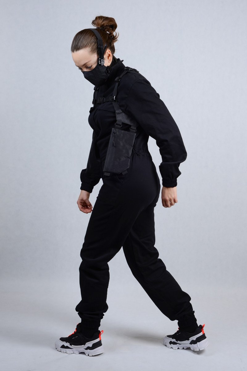 Black x-pac holster with detachable wallets Shoulder bag techwear holster bag - 側背包/斜背包 - 其他材質 黑色