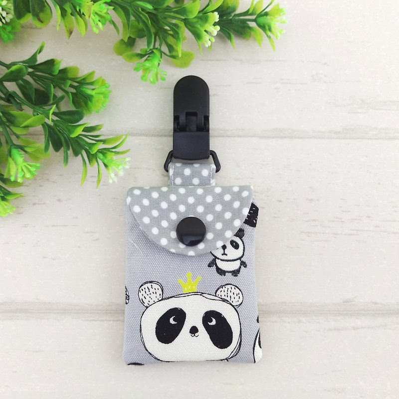 Little prince panda bear. Peace symbol bag (can be increased by 40 embroidered name) - Omamori - Cotton & Hemp Gray
