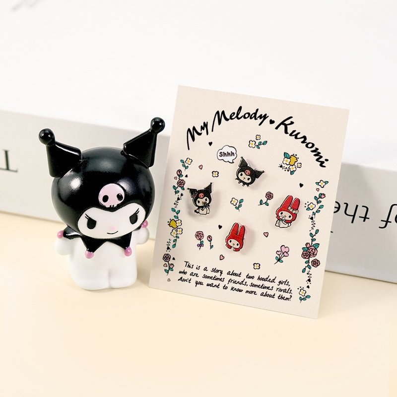 Kuromi series-Kuromi style earring set-Kuromi and Melody style - ต่างหู - โลหะ หลากหลายสี