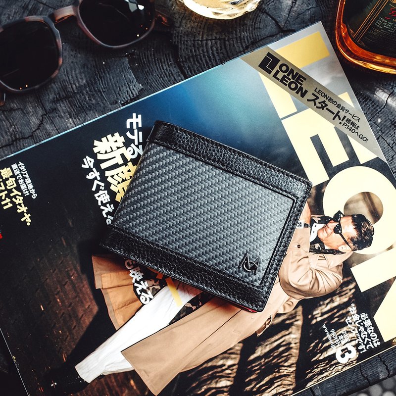 Valentine's Day Gift Carbon Fiber Short Clip New Arrival - Wallets - Carbon Fiber Black