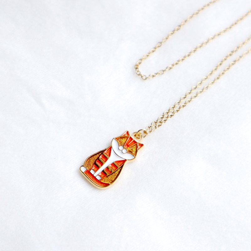 [Card Necklace] Animal Series-Geometric Orange Cat - Necklaces - Other Metals 