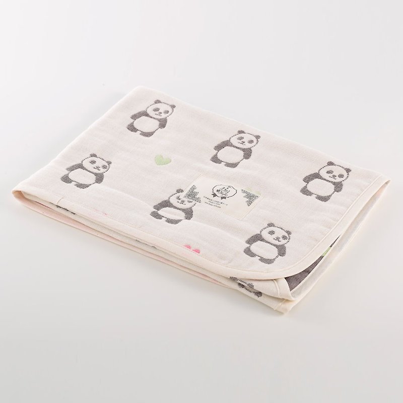[Made in Japan Mikawa Cotton] Six-fold gauze quilt-turn around and love panda XS - Blankets & Throws - Cotton & Hemp 