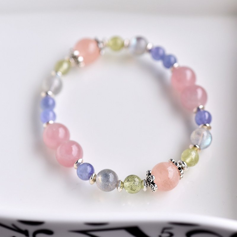 Morgan + Tanzanite Stone labradorite + + + Falklands rose quartz Stone sterling silver bracelet - Bracelets - Crystal Multicolor