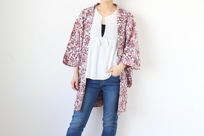 oriental floral kimono, vintage haori, traditional kimono, kimono /3732 - Women's Casual & Functional Jackets - Polyester Red