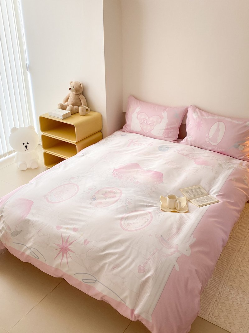 RABBIT PEACH 50-count tribute satin cotton soft pink bedding four-piece bed set - เครื่องนอน - ผ้าฝ้าย/ผ้าลินิน สึชมพู