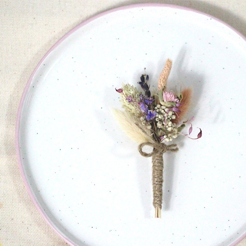 Miniature Magnet Small Bouquet / White Rabbit Tail with Purple Gypsophila - Dried Flowers & Bouquets - Plants & Flowers 