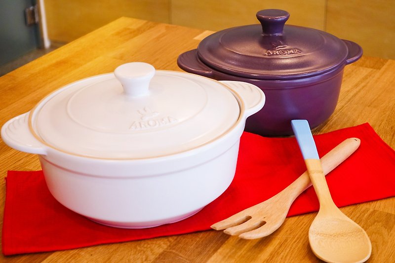 US AROMA DoveWare heat-resistant pottery pot (large stew pot + small Dutch pot) - Cookware - Pottery Purple