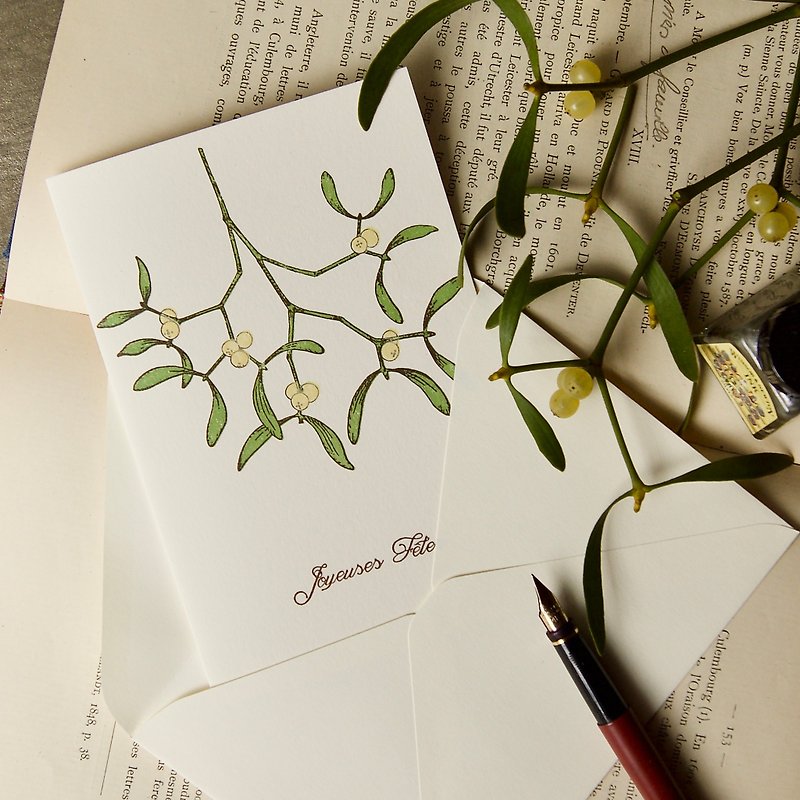 greeting card / mistletoe / letterpress printing /1card and 1envelope/ 105x155mm - การ์ด/โปสการ์ด - กระดาษ 