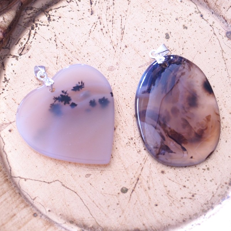 山水瑪瑙 風景瑪瑙 軟錳礦瑪瑙 純銀 Landscape agate - 項鍊 - 半寶石 卡其色