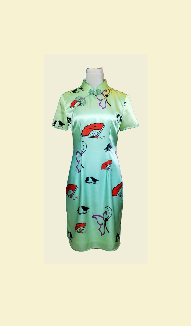 Gradient green pattern Qipao Modern Cheongsam Brand New Dress Qipao CNY - กี่เพ้า - ผ้าฝ้าย/ผ้าลินิน สีเขียว