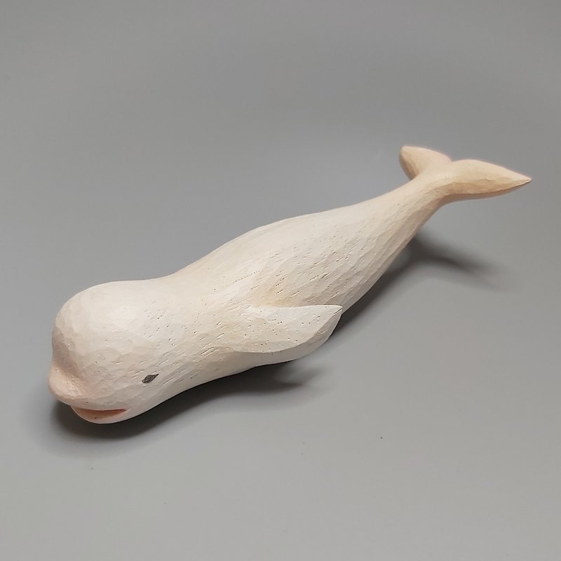 白鯨 木雕藝術品 - 公仔模型 - 木頭 白色