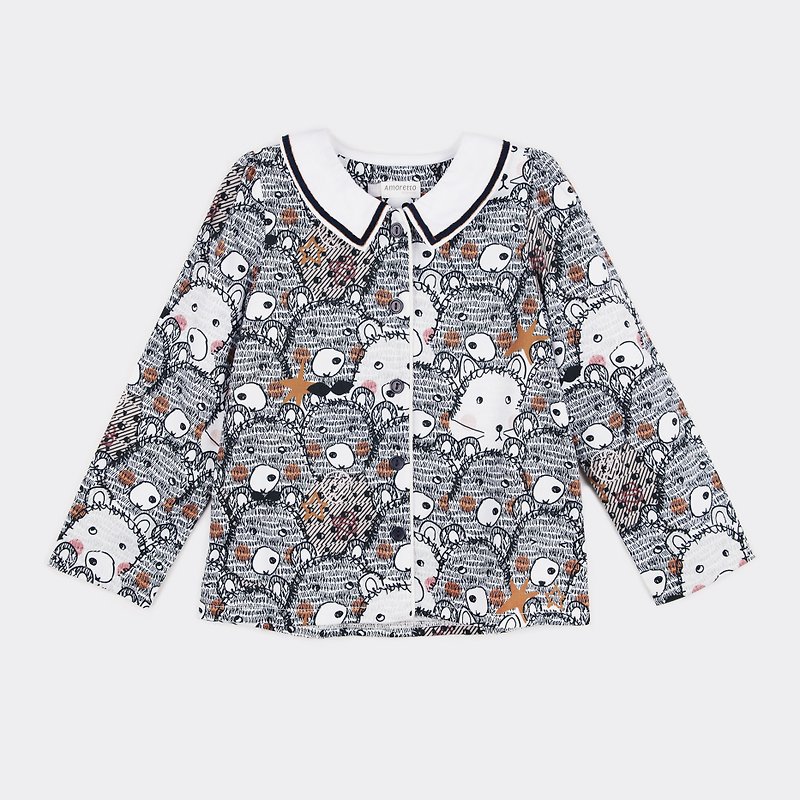 Bear space collar shirt - Tops & T-Shirts - Cotton & Hemp 