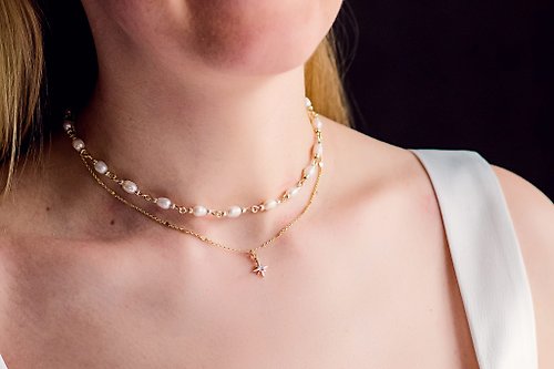 可憐な真珠のネックレス、彼女への贈り物、淡水真珠のネックレス、本真珠 - ショップ Veraliki ネックレス - Pinkoi