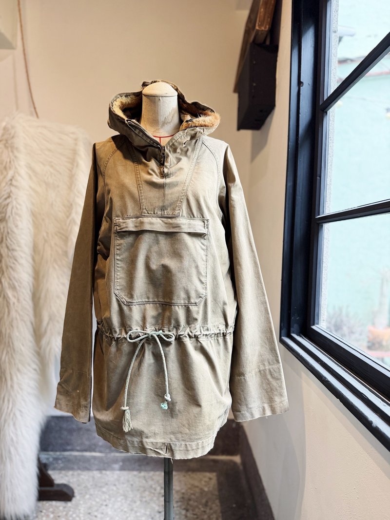 50s Black's british anorak smock英國防風抽繩立領帶毛連帽上衣 - 帽T/大學T - 棉．麻 卡其色