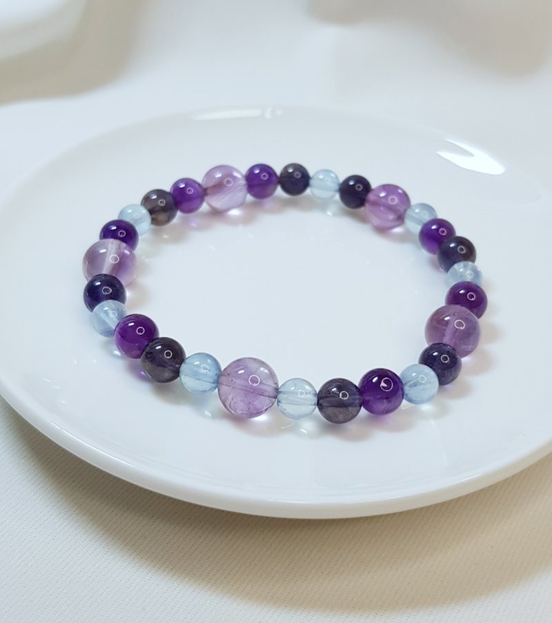 [Good Luck Gift] Aquamarine Amethyst Purple Ghost Heideite Natural Stone Bracelet - สร้อยข้อมือ - เครื่องเพชรพลอย สีม่วง