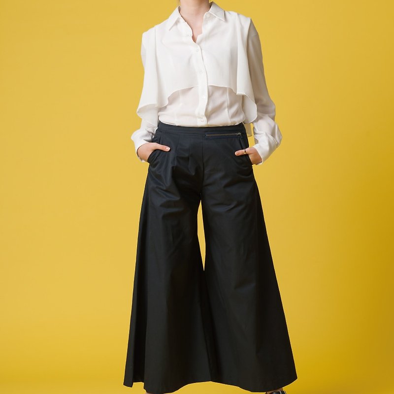 Decorative wide pants 16S1PT03 - กางเกงขายาว - ผ้าฝ้าย/ผ้าลินิน สีน้ำเงิน