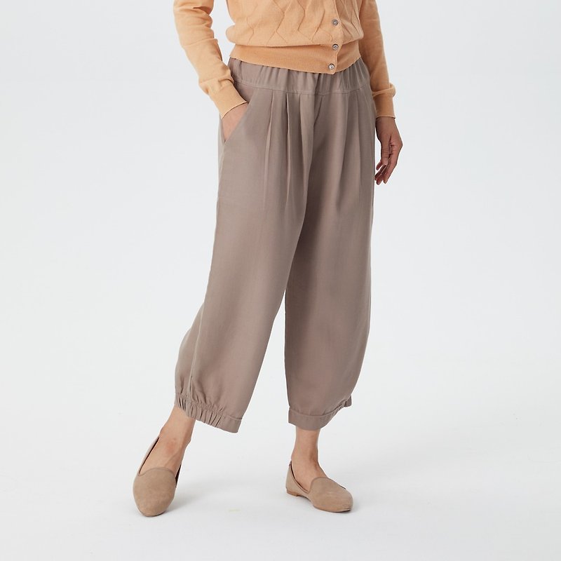 Harmony Yarn Pleated Pants-Grey Brown - Women's Pants - Cotton & Hemp Khaki