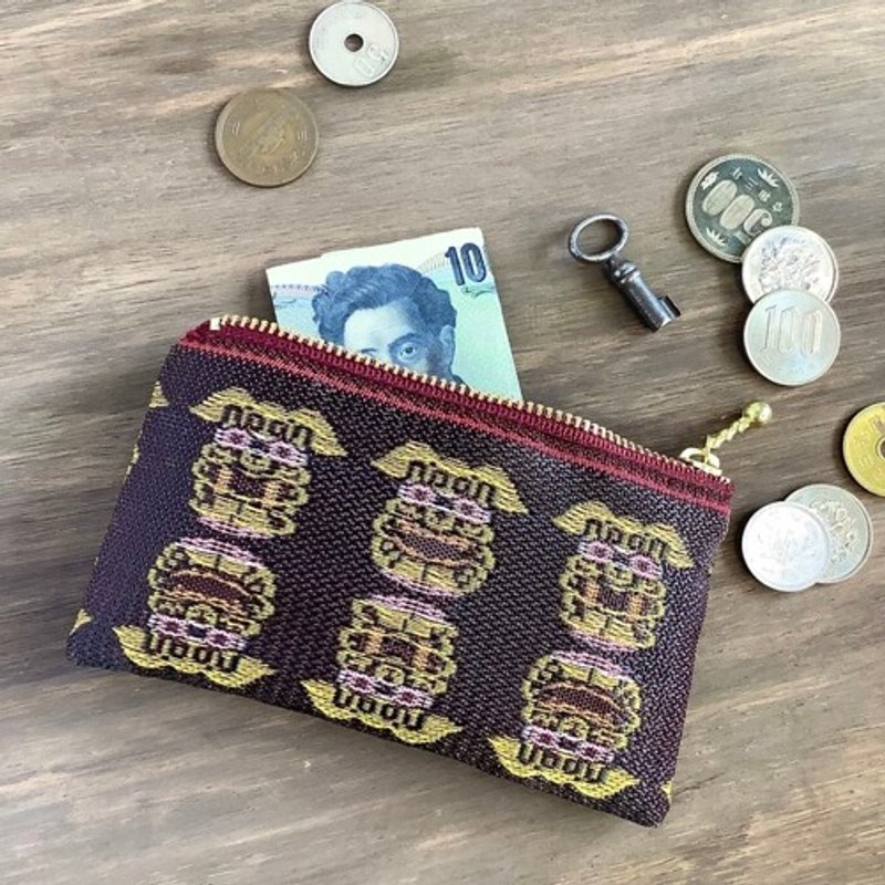 【シーサー】畳縁　ぺたんこ　ミニポーチ　小銭入れ　カードケース　獅子　沖縄 - 化妝包/收納袋 - 其他材質 紫色