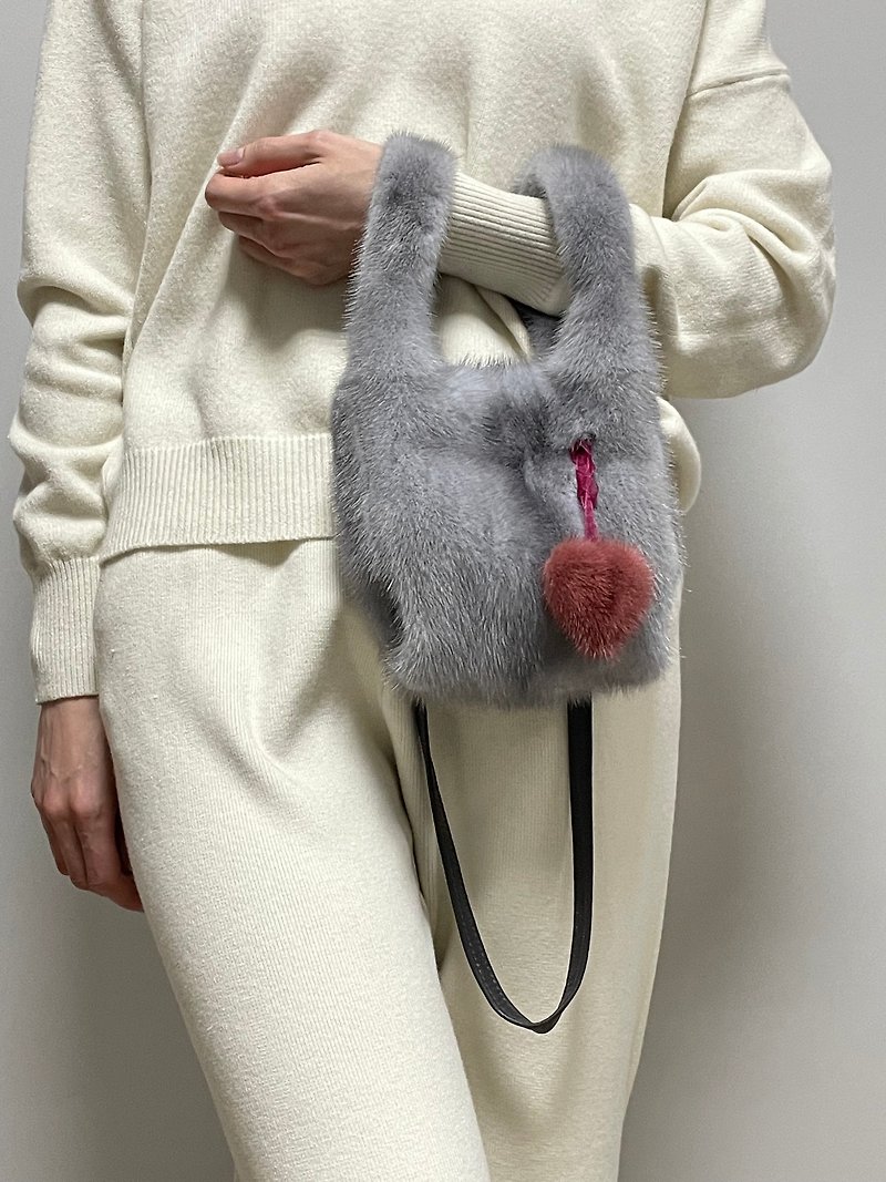 Mink fur handbag / Handbag / Shoulder bag / Small fur bag / Wrist bag - Handbags & Totes - Other Materials 