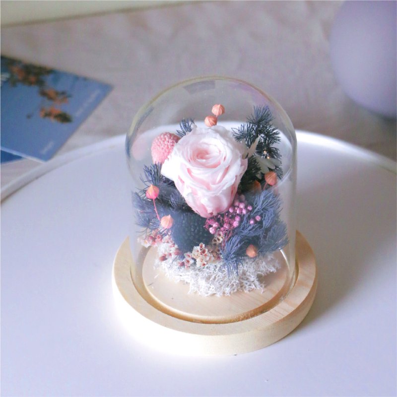 【永生花玻璃盅。黑粉色】情人節。開幕。居家擺飾 I 可自取 - 乾燥花/永生花 - 植物．花 粉紅色