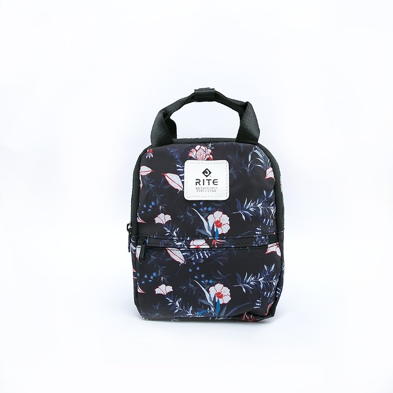 【RITE】Leyou Series-Dual-use Mini Backpack-Tropical Black Flower - Backpacks - Waterproof Material Black