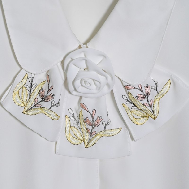 【蛋植物古著】月見鈴蘭刺繡古著襯衫 - 女襯衫 - 其他人造纖維 
