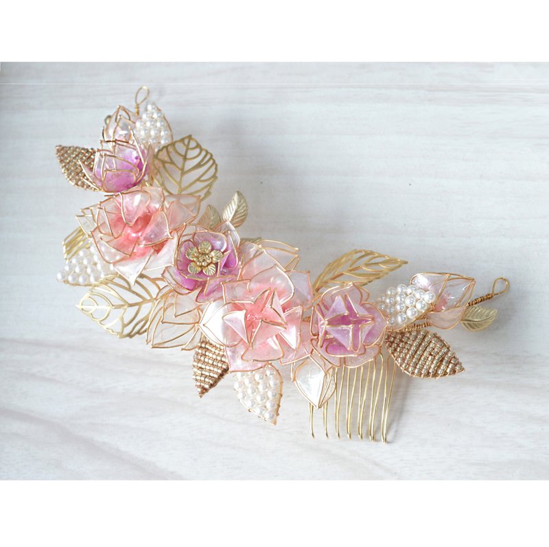 Pink and Red-Purple Flowers Hair Accessory - เครื่องประดับผม - โลหะ สึชมพู