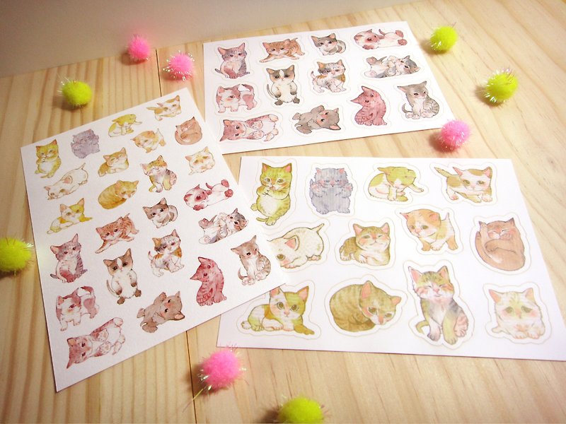 幼幼貓貼紙+明信片組 - 貼紙 - 紙 多色