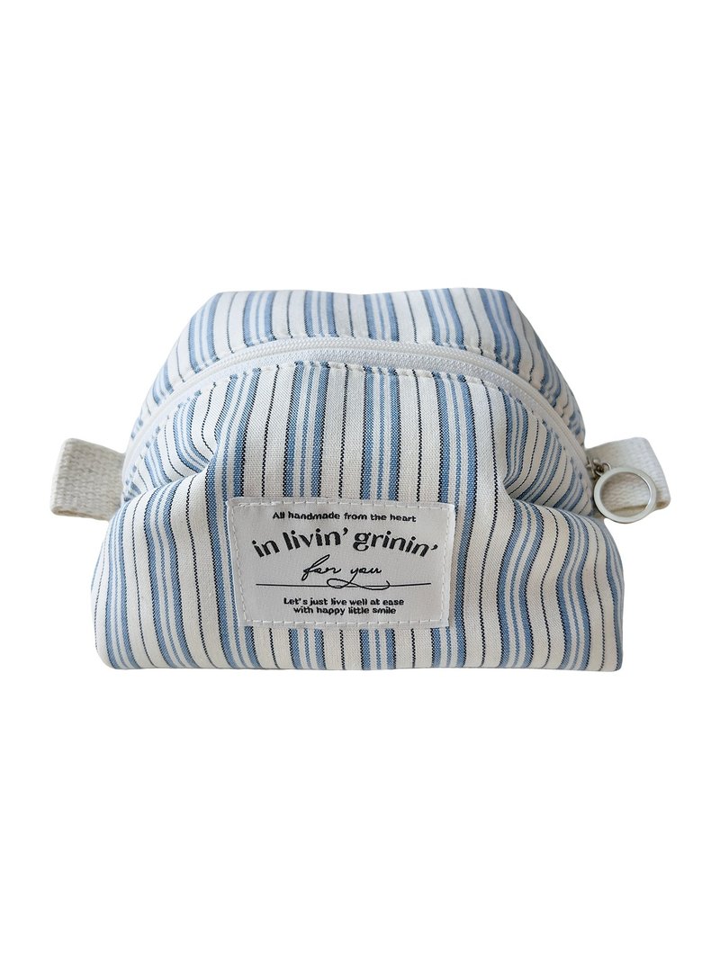vintage stripe pouch M_blue - 化妝包/收納袋 - 其他人造纖維 藍色