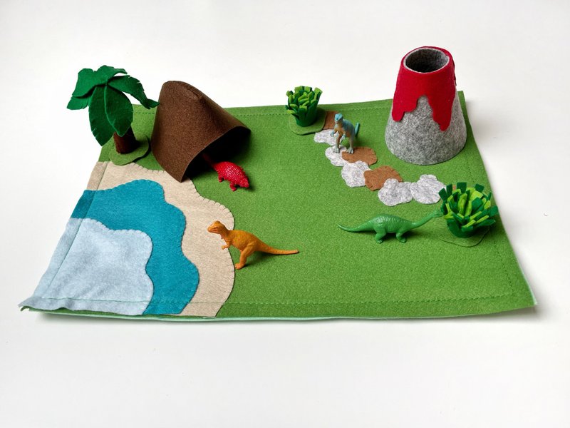 Dinosaur play mat, Kids play set, Small world play, Felt playscape, Pretend play - ของเล่นเด็ก - วัสดุอีโค 
