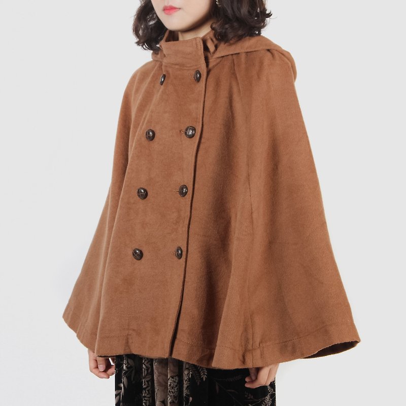 [Egg Plant Vintage] British Detective Wool Buckle Ancient Cloak - Women's Casual & Functional Jackets - Wool Brown