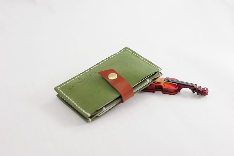 【Be Two】 limited handmade business card holder / double leather business card holder (green) / business card storage / card holder / credit card storage / travel card / Christmas gift - Folders & Binders - Genuine Leather Green