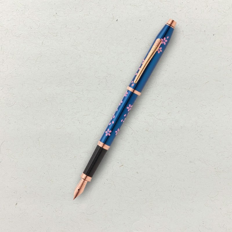 【CROSS】新世紀櫻花系列 亮藍漆鍍金鋼筆 (F號)筆尖(原廠正貨) - 鋼筆 - 其他金屬 藍色