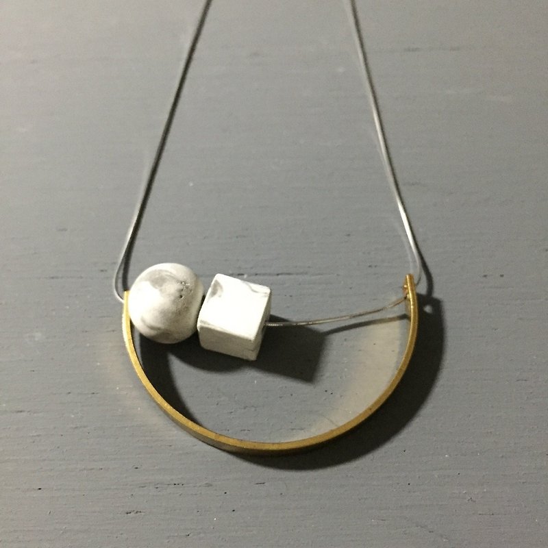 Marble Concrete x Brass Collection - Sterling silver necklace (MCB-004) - สร้อยคอ - ปูน สีเทา