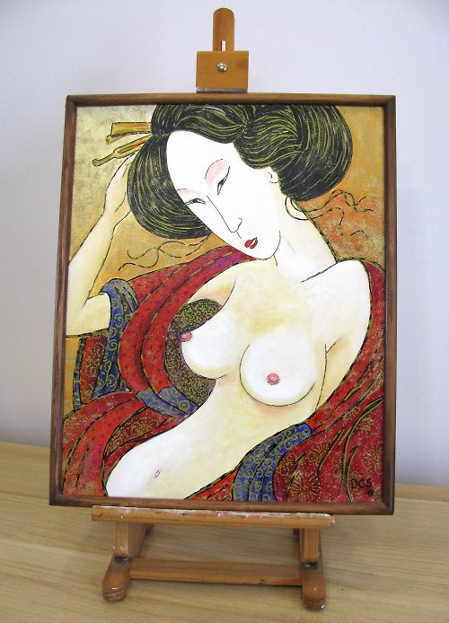 DCS-Art Nude woman original acrylic painting on canvas home wall decoration