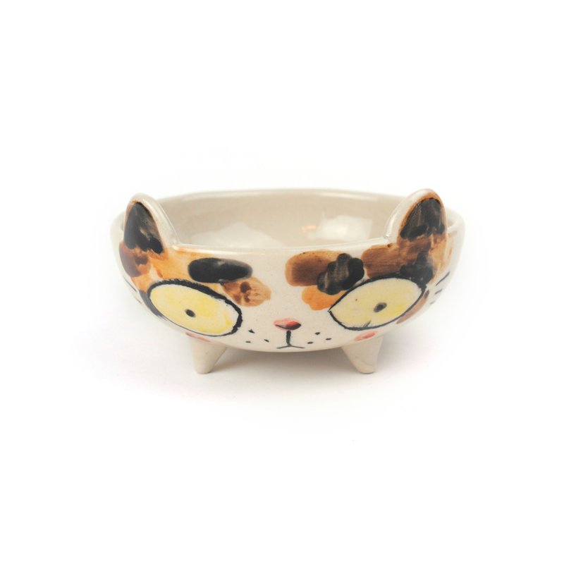 Nice Little Clay Handmade Bowl Cute Cat 0202M-12 - Bowls - Pottery White