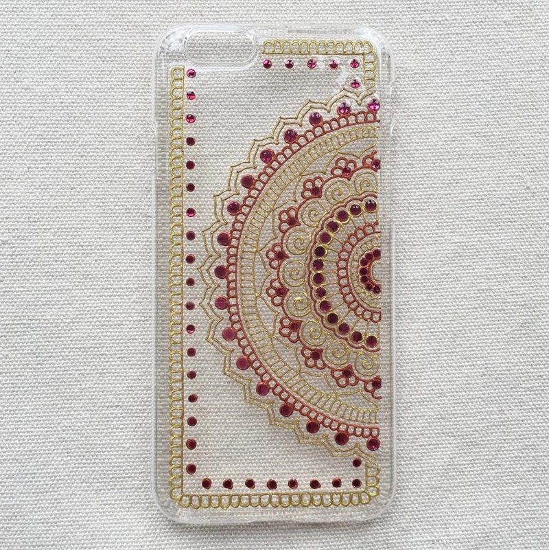 手繪透明手機殼 手機套 金色 iPhone 7 6s Samsung Galaxy Sony LG Case Henna Mandala 漢娜 蔓蒂 曼陀羅 禪繞 民族 印度彩繪 - 手機殼/手機套 - 塑膠 金色