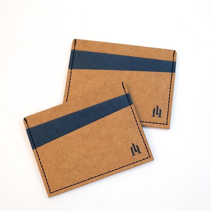 LOGINHEART | Double-sided sensor card holder striped Brown and blue sensor does not interfere with 5 card layers paper leather - กระเป๋าสตางค์ - กระดาษ 