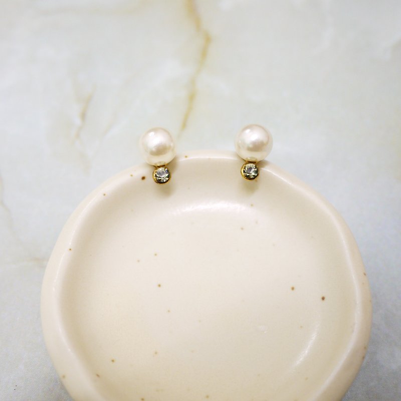 簡約日常珍珠 耳飾 - 耳環/耳夾 - 寶石 白色
