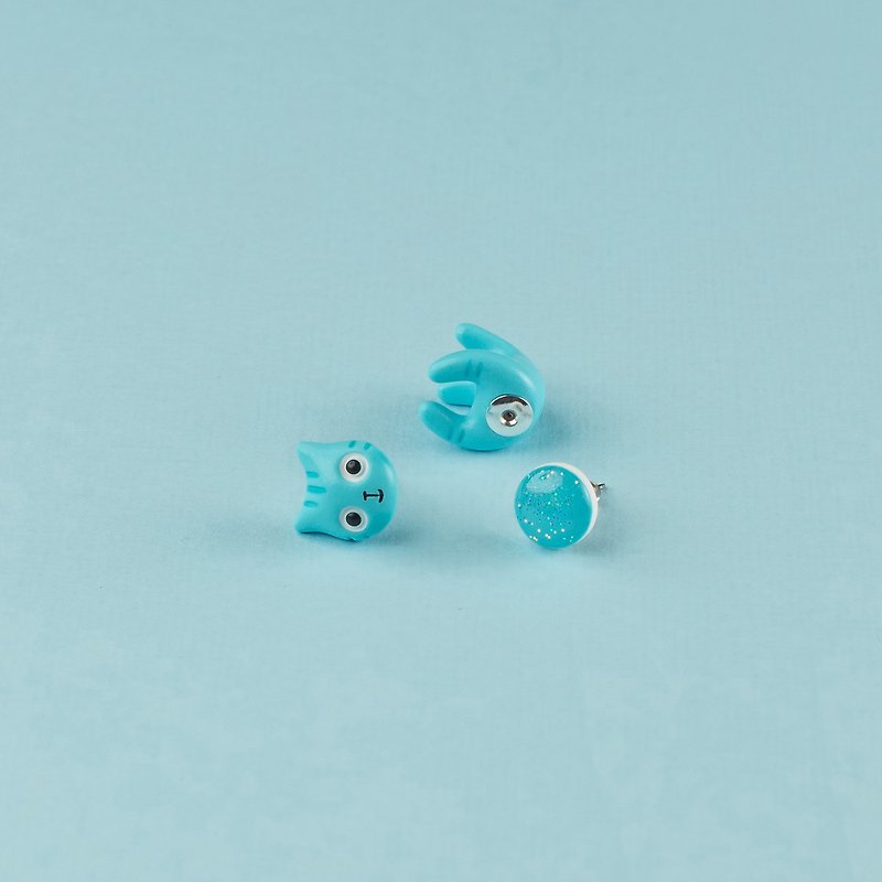 Turquoise Polymer Clay Earrings -  Spring Cat Earrings - ต่างหู - ดินเหนียว หลากหลายสี