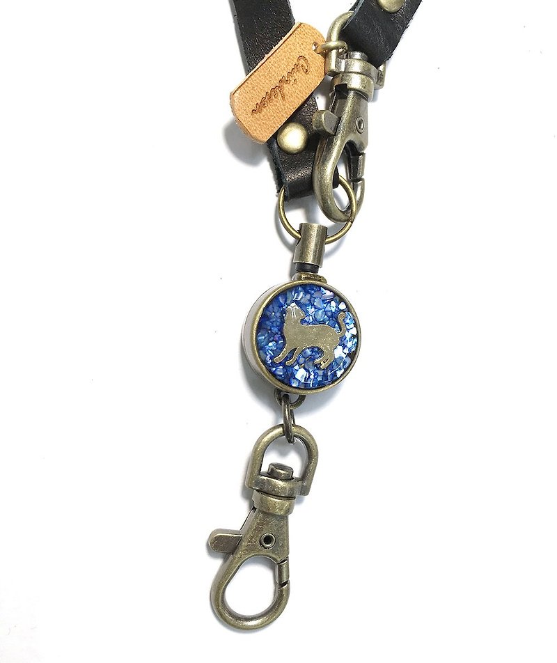 捲軸鑰匙扣　鑰匙鏈　捲軸　票卡　準證持有者　鑰匙包　日本　 CAT 　皮革 - 鑰匙圈/鎖匙扣 - 真皮 藍色