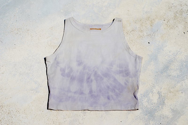植物染紫草染瑜珈短版上衣OM上衣Yoga Top Natural dye - T 恤 - 棉．麻 紫色