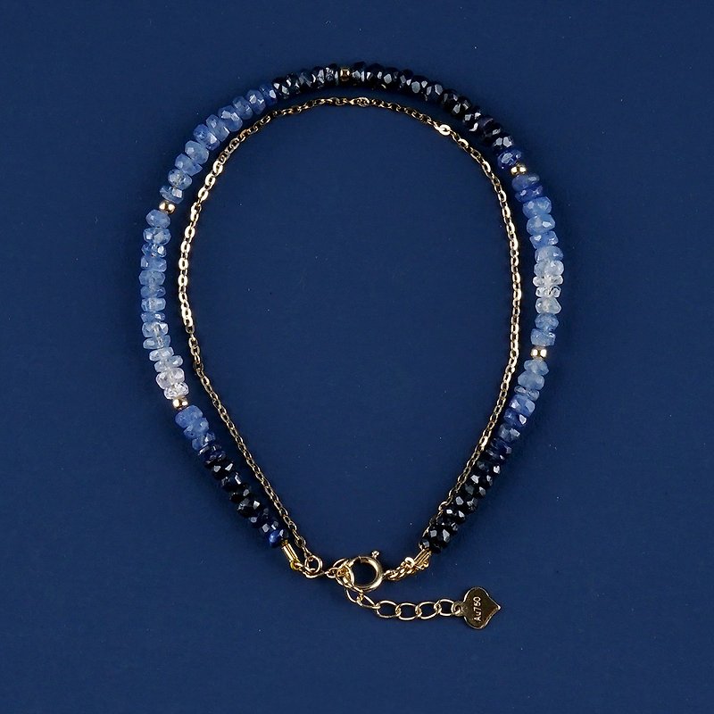 藍寶石18k金手鏈 VISHI未時黃金極細天然彩寶藍色漸層9月生辰石 - 手鍊/手鐲 - 其他材質 