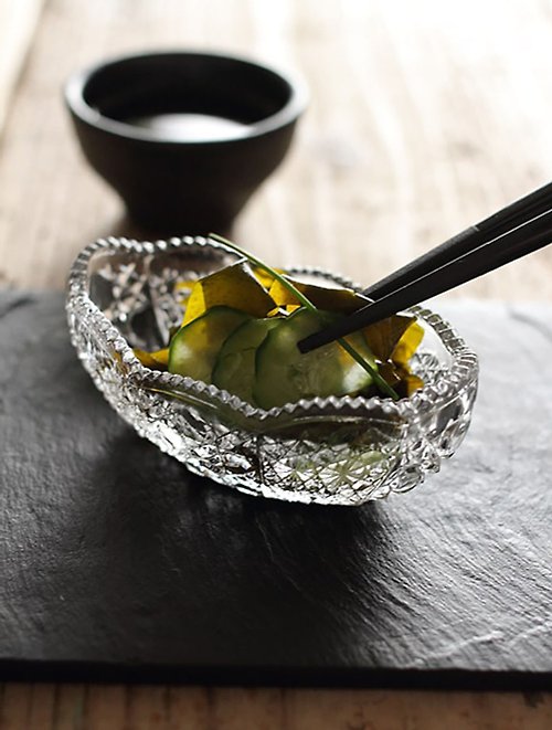 東京食器 - 讓你的料理變漂亮 雕花玻璃 橢圓小菜缽/醬料碟