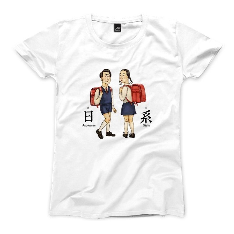 Japanese - White - female version of T-shirt - เสื้อผู้หญิง - ผ้าฝ้าย/ผ้าลินิน ขาว