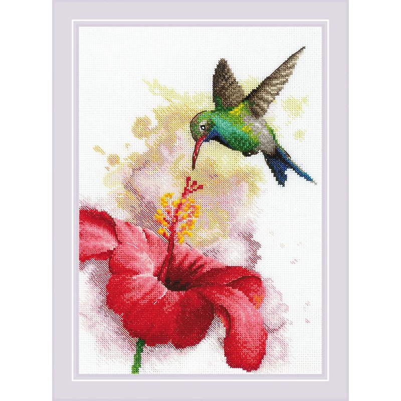 2178 - RIOLIS Cross Stitch Material Pack - Hibiscus Flower and Hummingbird - Knitting, Embroidery, Felted Wool & Sewing - Other Materials 