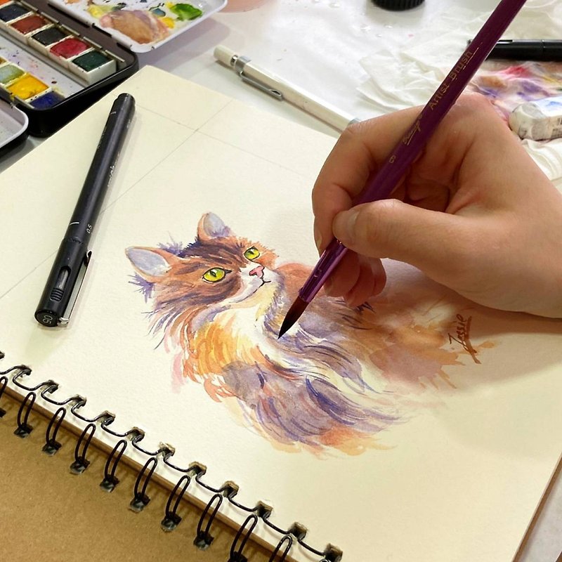 【Taipei Session】Handmade after work | Watercolor hand-painted furry animal paintings - วาดภาพ/ศิลปะการเขียน - กระดาษ 