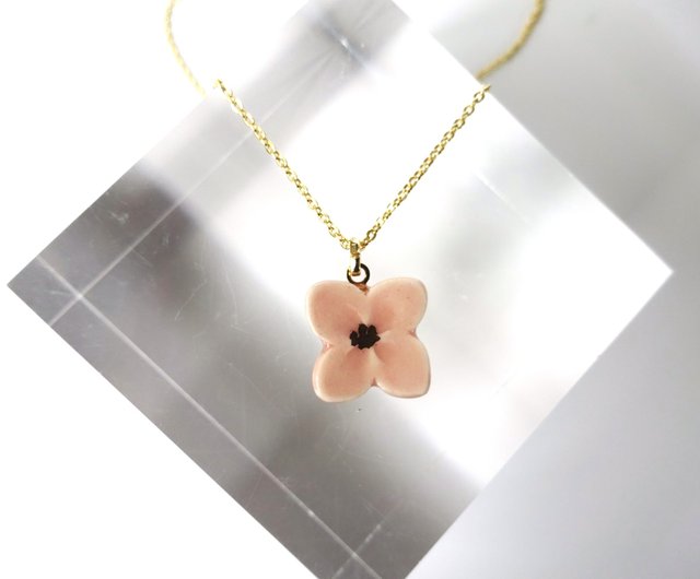 小さな花のnecklace ピンク - ショップ irodori ceramic accessory