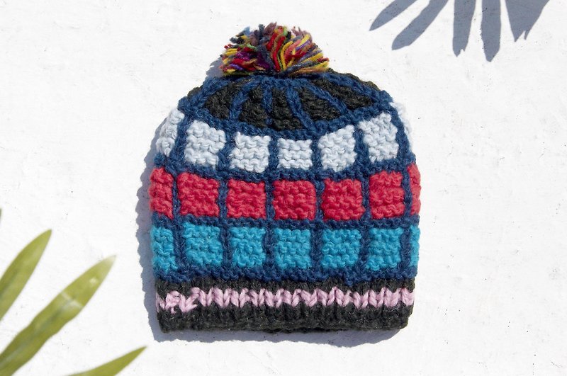Christmas gift Christmas limited edition children's wool hat / knitted pure wool warm hat / children's knitted wool hat / inner bristle hat / knitted wool hat / children's wool hat-Nordic style geometric checkered color palette - Other - Wool Multicolor
