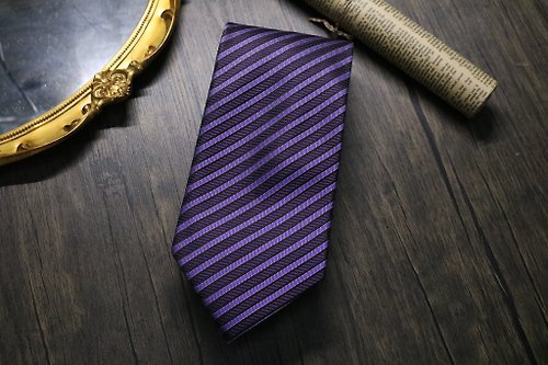 壞紳士 高端商務系列/紫色條紋百分百真絲領帶
